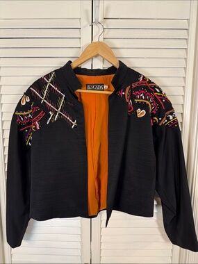 VTG 80s Escada Margaretha Ley Beaded Wool Bolero Jacket 40 US 10 W Germany